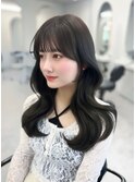 【rina】暗めオリーブグレージュ/王道シースルーぱっつん顔周り