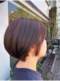 丸みショートカット+ラベンダーブラウンカラー