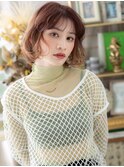 春パーマシースルーバングくせ毛風波巻きボブ