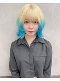 抜きっぱなしブロンド/水色エンドカラー/グラデーションカラー