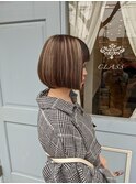 大人可愛いボブハイライト☆20、30、40代人気切りっぱなし透明感