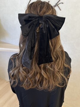 リボンアレンジ/ハーフアップアレンジ/結婚式アレンジヘア