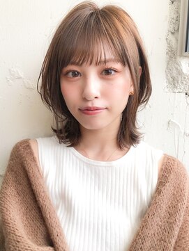 キリ 表参道(kyli) 大人かわいい前髪 ココアブラウン フリンジウェーブ 薄めバング