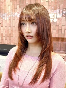 ポイントファイブバイソレイユ 藤沢店(.5 by SOLEIL) ロング顔まわりシャギーレイヤーブリーチアプリコットオレンジ