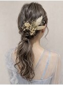 東逗子葉山ヘアアレンジ編みおろしポニーテール結婚式二次会Y43
