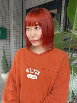 ソーイ ヘアー 平尾(soi hair) オレンジカラー×切りっぱなしボブ／平尾美容室