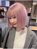 6550ベビーピンク艶髪ハイトーンカラーホワイトピンク韓国ボブ