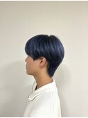 シースルーマッシュ刈り上げないダブルカラーネイビーブルー
