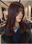 韓国レッドボルドーカラーレイヤーカット