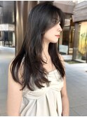 韓国風レイヤーカット レイヤーロング ストレート 黒髪 ウルフ