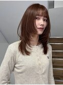 レイヤーカットフェイスレイヤーハッシュカットオレンジブラウン