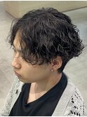 大名波巻きスパイラルパーマメンズマッシュウルフシャドウパーマ