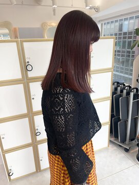ぱつっとロング×ツヤ感レッドブラウン