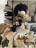 ヘアセット 華やか可愛い金白玉ねぎポニースタイル 成人式着付け