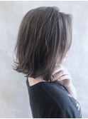 ナチュラルボブくびれヘアアプリコットオレンジハイライトカラー