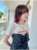 ボルドーパープルニュアンスパーマボブワインレッド