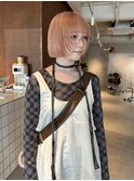 フェイスレイヤー/ピンクベージュ/切りっぱなしボブ
