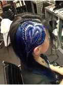 ハートコーンロウ　地毛ブルー　トリックヘアー