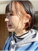 インナーカラー・オレンジベージュ・ショートボブ