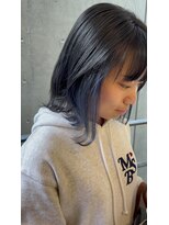 マイラ 銀座(myla)&nbsp;前髪パーマインナーネイビーグレーベージュくびレイヤーロング