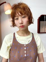 テトヘアー(teto hair)&nbsp;ブリーチ無しゴールドブラウン　ミニボブパーマ　顔周りレイヤー