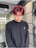 メンズ　韓国ヘア　ボルドーカラー