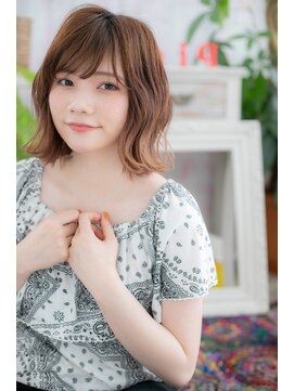 ミック 日暮里店(miq) グラデーションカラー&シースルー前髪のくせ毛風外ハネミディa