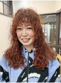 ハードパーマ/オレンジベージュ/ブリーチなし/くるくるパーマ