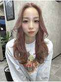 ピンクベージュ、バタフライレイヤーカット、ダブルカラー