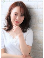 ソア 武蔵小杉(SOAR) ネイビーカラーシースルー前髪フリンジウェーブミディアムウルフ