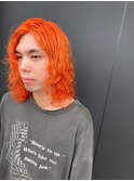 ミディアムパーマ&オレンジカラー