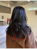 ＊ロングウルフレイヤーカット×裾カラー赤毛先カラーレッド
