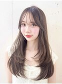 黒髪/レイヤーカット/韓国ヘアト/小顔/前髪長め/オリーブグレー