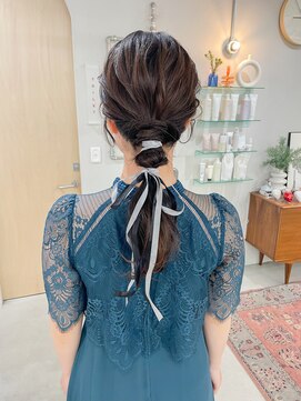 ヘアー アイス カンナ(HAIR ICI Canna) ゆるふわローポニー/リボンアレンジ/結婚式ヘア