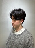 センターパート×フェザーパーマ