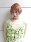 夏の大人可愛い◎暖色カラー×ピンクブラウン艶髪ミニボブ