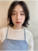 外ハネぱつっとボブ外ハネボブパーマ顔まわりレイヤーボブウルフ