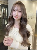 ミルクティーピンクアッシュベージュダブルカラー韓国風レイヤー