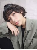 ぱっつんバングマッシュ＿セミウエットボブオリーブカラー