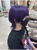 ツートーンウルフヘア　ブラック＆パープル　