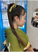 ヘアアレンジ タイト ポニーテール ハイポニー うぶ毛 成人式