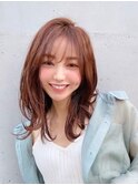 ナチュラルセミロング×オレンジベージュ@30代@40代@50代@60代