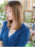 斜めバング外国人風バイカラー小顔セミディc6川口20代30代40代