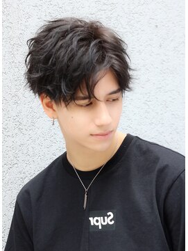 ネイビー(NAVY) 無造作センターパートトランクスヘア くせ毛風パーマ