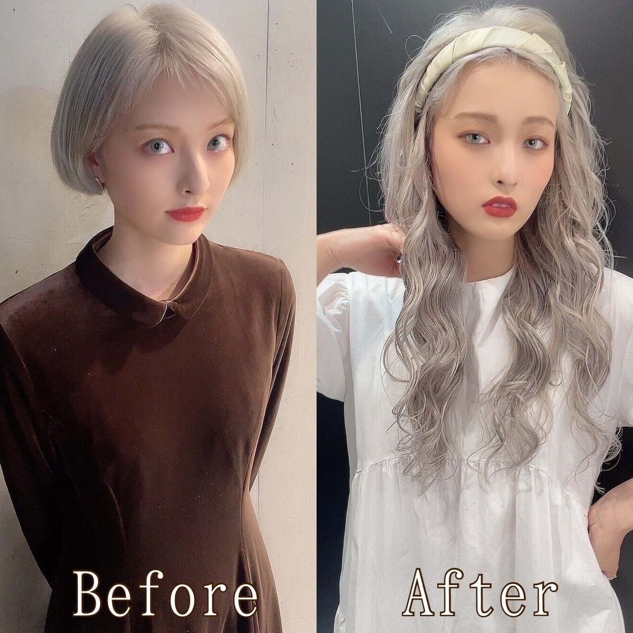 シルバーグレー#シールエクステ#こなれハイトーン#小顔ヘア#水戸