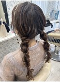 編み下ろしツイン/カチューシャ/結婚式/参列ヘア/
