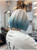 ミニウルフチェリーブラウンホワイトグレージュフェザーパーマ