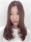 韓国風顔周りレイヤーカット外国人風オリーブピンクアッシュ堺東