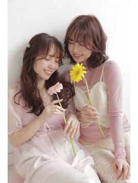 ぱっつんボブ/顔まわりカット/ブリーチなしダブルカラー