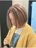 2ブリーチでやわらかベージュ大人ミニボブハイトーンボブ